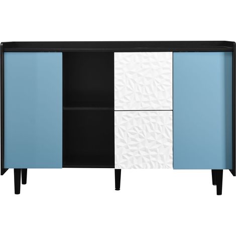 GagaBuffet de cuisine noir et bleu, 2 tiroirs, 2 niches (1/5)