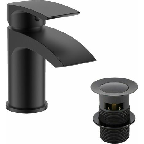 Bathroom Luxury Black Matt Basin Sink Mono Mixer Single Lever Tap & Waste