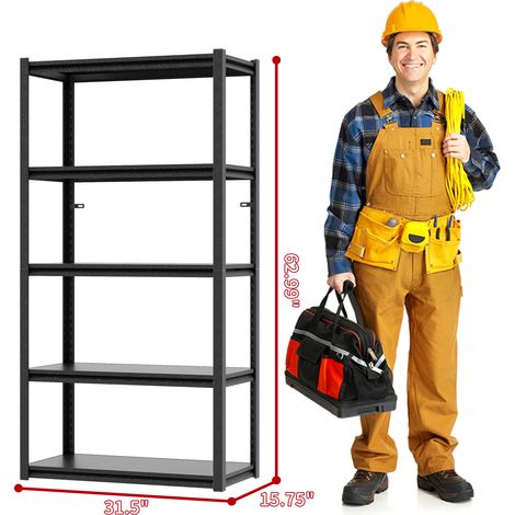 Étagère de rangement en acier 5 étagères, 160 cm de haut, charge max 650 kg, robuste et stable, hauteur modulable, idéale garage, entrepôt, domicile, sans bois, surface anti-rayures, dims 160x80x40 cm (1/5)