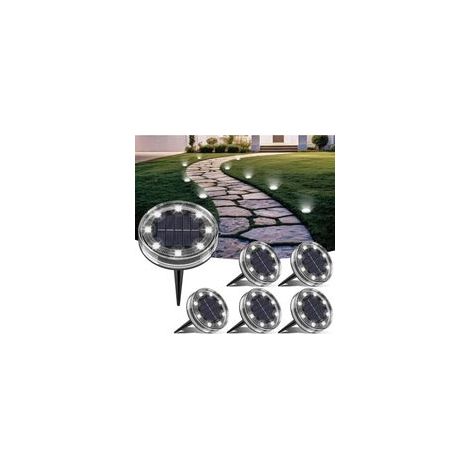 Lot de 6 Lampe Solaire Au Sol, 8 LED Lumiere Solaire Exterieur Jardin IP68 Étanche, Spot Solaire Extérieur pour Chemins Pelouse Terrasse Allée Cour Piscine Passerelle, Blanc Froid