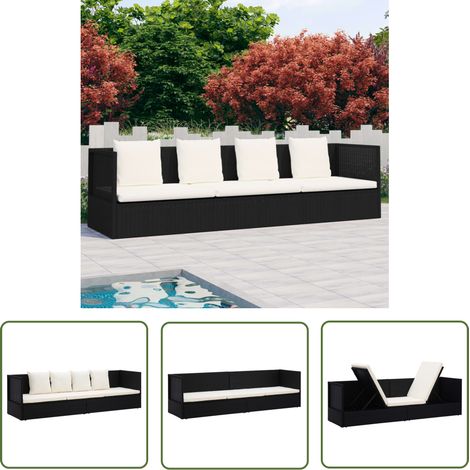 The Living Store Garten-Sofabett mit Kissen Poly Rattan Schwarz - Gartensonnenliege - Outdoor Sofa - Gartenmöbel - Lounge Möbel - Relaxsessel (1/5)