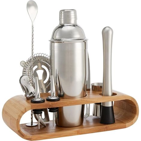 Bartender Utensil Set - 10 Piece Stainless Steel Set with Bamboo Stand. (1/5)