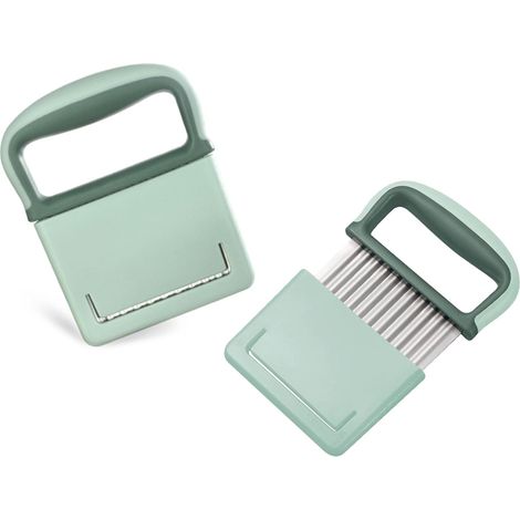 Potato Cutter, French Fry Cutter, Stainless Steel Wavy Knife (Vegetables and Fruits) with Handle, Wavy Knife for Potatoes (Green) (1/5)