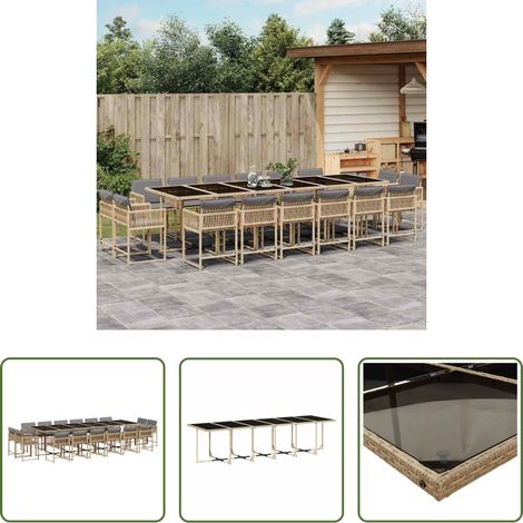 vidaXL Gartenstuhl -  17-tlg. Garten-Essgruppe mit Kissen Beigemischung Poly Rattan (1/5)