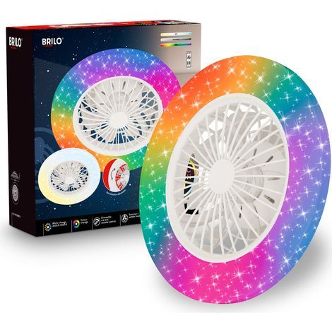 Briloner TUULETIN A Plafonnier ventilateur de plafond, plafonnier, dimmable, télécommande, CCT, RGBIC, blanc, Ø48,5 x 14 cm
