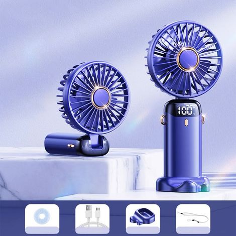 Ventilateur portable rechargeable par USB avec 5 vitesses,mini ventilateur de bureau pliable avec écran LED(Violette)