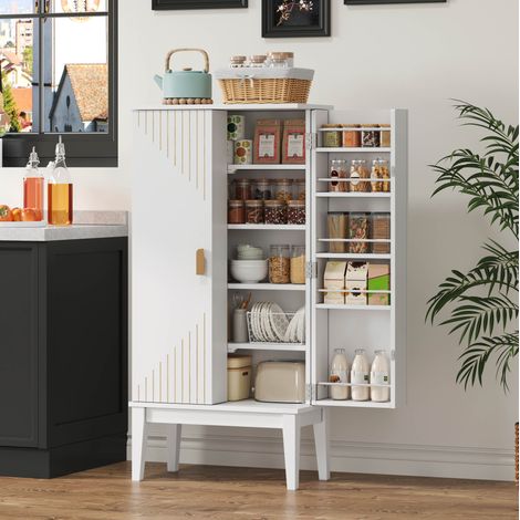 Buffet de rangement 120x59x30 cm blanc en MDF style vintage avec 5 compartiments et portes (1/5)