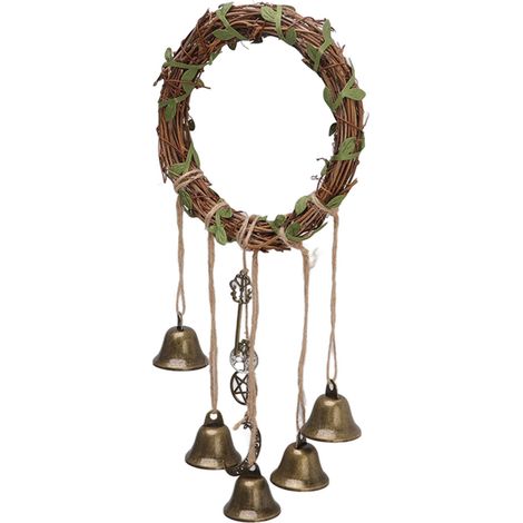 Clochette Sorcière Suspendue Artisanale - Carillon Vent Décoratif avec Symboles pour Poignée de Porte Modèle A (Diamètre 15cm) (1/5)