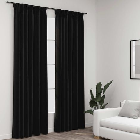 INLIFE Rideaux occultants aspect lin crochet 2pcs Anthracite 140x245cm (1/4)