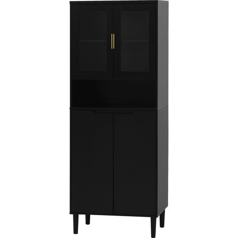 ELVMI Bibliothèque avec 4 Portes et Étagère Réglable, Portes en Verre Trempé, pour Salon en MDF, Noir (1/4)