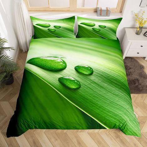 Feuille Motif Parure de Lit 140x200cm Vert Botanique Feuille Branches Ensembles de Housse de Couette En Forme de Larme Housse de Couette Décor de Chambre Thème Nature Literie Collection 2Pcs - 140 x 2 (1/5)