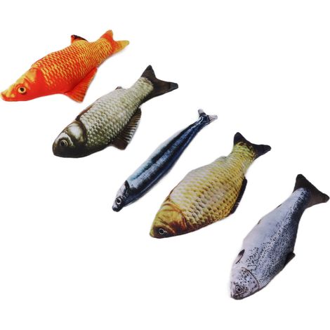 Ensemble de poissons en peluche pour chat, avec herbe à chat, à mâcher et à mordiller. (1/5)