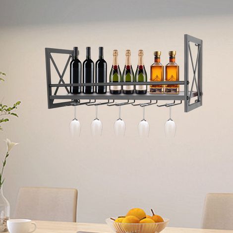Metal Wine Glass Rack Drink Bottle Holder Bar Wall Mounted Storage Display Shelf