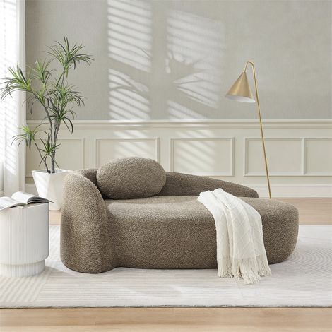 Canapé méridienne tissu bouclette - 170x96x62cm - Banquette lounge arrondie avec coussin mousse haute densité - Marron (1/5)