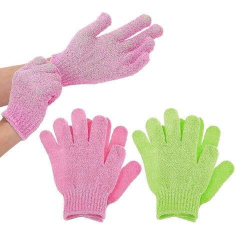 2 Paar Peelinghandschuhe,Duschhandschuhe mit doppelter Textur,Badehandschuhe für Dusche,zum Entfernen abgestorbener Hautschüppchen (1/5)