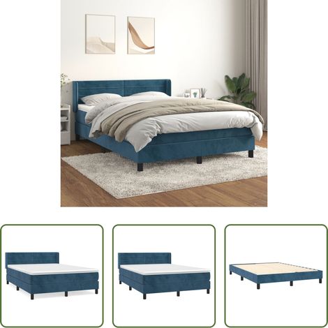 Samtbett -  Boxspringbett mit Matratze Dunkelblau 140x200 cm Samt (1/5)