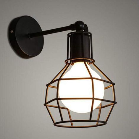 Juego de 2 apliques de pared rústicos industriales con jaula de metal ajustable, luz de pared industrial vintage de hierro negro, iluminación de interior, aplique rústico (B)