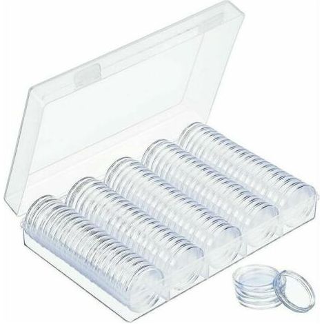 Capsules de Monnaie 30mm Capsules de Pièces en Plastique Rondes Capsules à Monnaie avec Boîte d'Organisateur de Stockage pour Collecte de Pièce de Monnaie 100 Pièces (1/5)