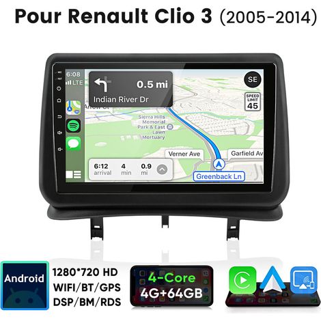 9 pouces Carplay Autoradio pour Renault Clio 3 (2005-2014) Android 64GB JUNSUN (1/5)