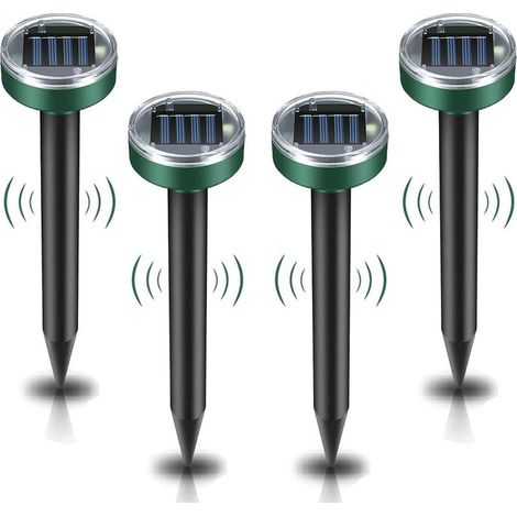 Lot de 4 Répulsif Taupe Solaire Répulsif Ultrason Mole Chasse Taupe Solaire Intelligent Combine Sons et Dispositif étanche ,10.2in (1/5)
