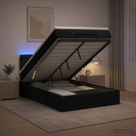 Cama tipo otomana con colchón y LED Negro 120 x 190 cm Tela (1/5)