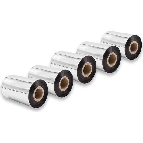 vhbw 5x Thermal Ribbon compatible with Zebra PAX-Serie, 105SL, 105SE, S400 Label Printer, 100 mm x 300 m, Wax-Plus, Black