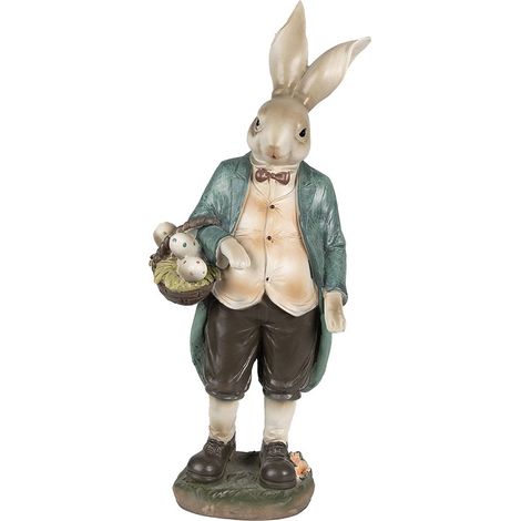 Statue de lapin de Pâques en polyrésine marron et vert avec panier champêtre 38 cm - PANGIVO (1/5)