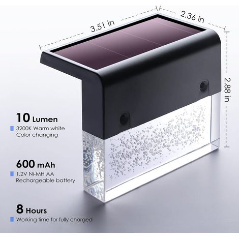 Ensemble de 6 lampes solaires de terrasse, blanc chaud 3000K à couleurs changeantes, idéales pour les clôtures, escaliers, balustrades, murs, abords de piscine, décoration de terrasse étanche (1/4)