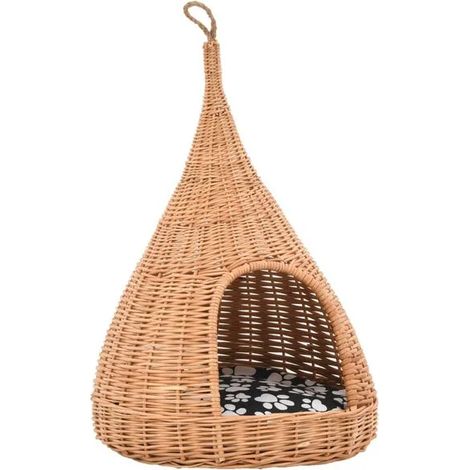 Panier pour chat avec rembourrage, 40x60 cm, osier naturel.