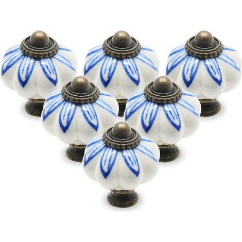 Vintage pumpkin ceramic handles, suitable for dressing tables, drawers, and cabinets, 6-piece set, floral pattern.