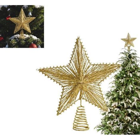 Vintage glitter star tree topper for rustic farmhouse Christmas decor. (1/5)