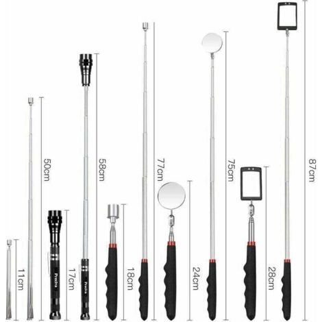 NALOOKAMIC Outil de Préhension Magnétique Télescopique pour Ramassage avec LED , tige d'aspiration flexible avec lumière Ensemble de 7 pièces