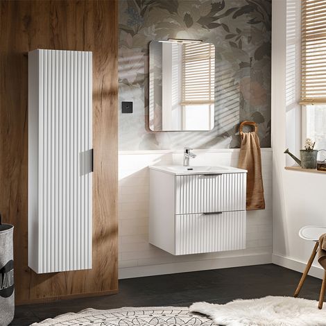Conjunto mueble lavabo individual encastrado 60cm y columna Adriel Blanco (1/4)