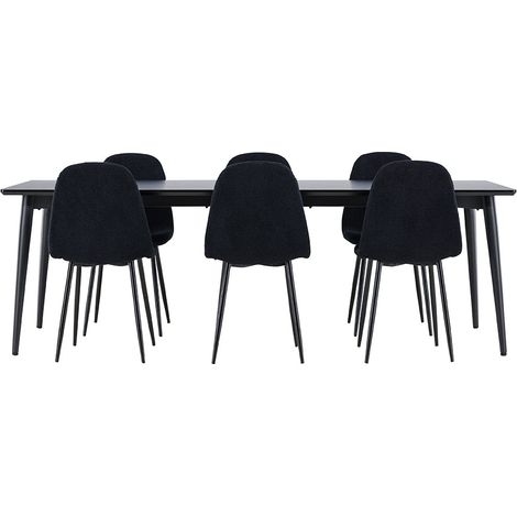 Ellis Essgruppe Tisch 85x230cm und 6 Teddy Stühle schwarz.