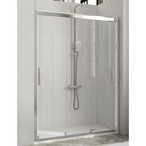 Mampara de Ducha Frontal- 3 Puertas Correderas- Cristal de Seguridad de 6 mm - Modelo City (96 - 101 cm) - TRANSPARENTE