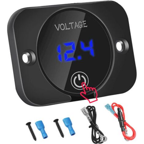 Testeur de tension étanche de voltmètre numérique DC 12V 24V LED pour camion de moto de véhicule marin de bateau de voiture avec panneau d'affichage tactile d'écran numérique de lumière bleue (1/5)