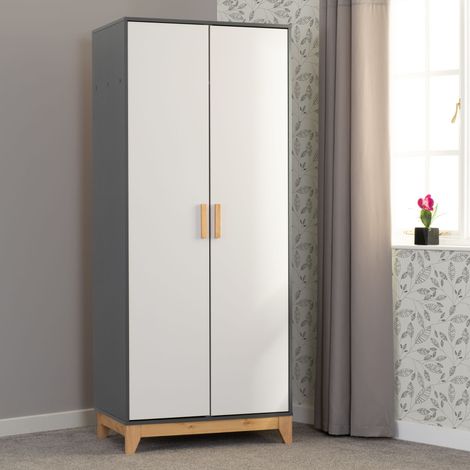 Cleveland 2 Door Wardrobe - L52 x W80 x H192 cm - White/Grey Metal Effect (1/5)