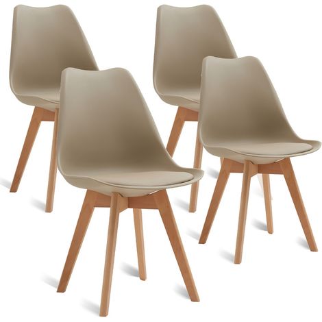 Wokaka Set di 4 Sedie da Pranzo - Gambe in legno - Sedia scandinava - Beige
