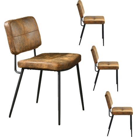 MEUBLES COSY Juego de 4 Sillas de Comedor - Retro Vintage - con Respaldo Asiento Acolchado - en Gamuza - Patas de Metal - para Cocina Salón Dormitorio Oficina