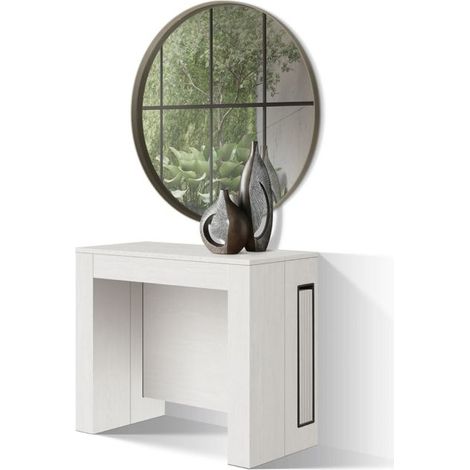 Tavolo Consolle allungabile fino a 3 metri Flame in nobilitato con vano porta allunghe Bianco Frassino (1/5)