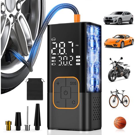 Gonfleur de pneu compresseur d'air, pompe à vélo électrique sans fil et pompe de pneu de voiture avec manomètre numérique 150 psi, affichage double valeur, lumière LED, gonfleur de pneu portable pour (1/5)