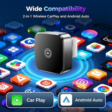 2-in-1 Wireless CarPlay & Android Auto Adapter (2026), 2,4 + 5,0 GHz WLAN-Adapter für Android Auto, stabile Bluetooth 5.0-Verbindung, USB-C/A-Anschluss, kompatibel mit iOS 10+ und Android 11+ Smartpho (1/5)