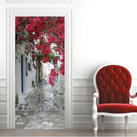 3D Papier Peint Porte Trompe l'oeil Sticker Poster Porte Trompe l'oeil Intérieure Muraux PVC pour Décoration Mur Salon Cuisine Chambre Salle de Bain 77x200cm Paysage Extérieur (1/5)