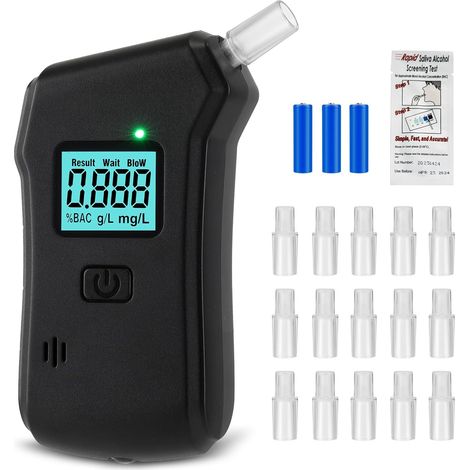 Ethylotest Electronique Ethylometre Ethylotest + Ethylotest Jetable Alcootest Electronique Ecran LCD Numerique Test Alcoolemie Portable Personnel avec 15 Embouchures (1/5)