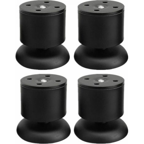 4 pieds noirs – Pieds de table réglables en acier inoxydable de 6 cm pour meubles avec tapis en caoutchouc (1/4)
