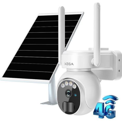 Xega 3G/4G LTE Caméra Surveillance extérieur 2K HD Panneau solaire 6W Batterie 10000mAh Détection de Mouvement IP66 Carte SIM Blanc (1/5)