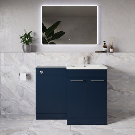 Napoli 460 Deep Blue 1100mm 2 Door Vanity Unit Toilet Suite with Glide Basin - 1100mm - Chrome 160mm HandleWithout Kingston Toilet Pan