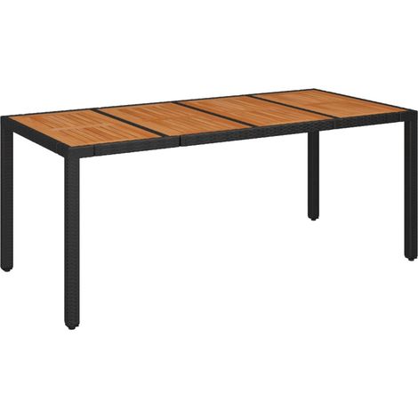 Mesa de jardín superficie de madera ratán PE negro 190x90x75 cm vidaXL