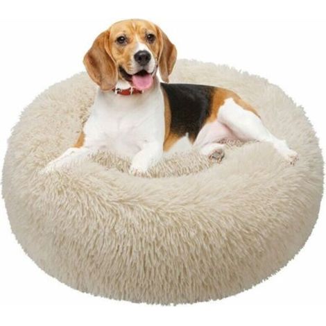 Panier Rond Chien Coussin Chat Panier Donut, Panier Chien Lit pour Chat Chien Extra-Doux Confortable et Mignon, Coussin pour Chats et Petits Chiens de Taille Moyenne, 70cm, Beige (1/5)