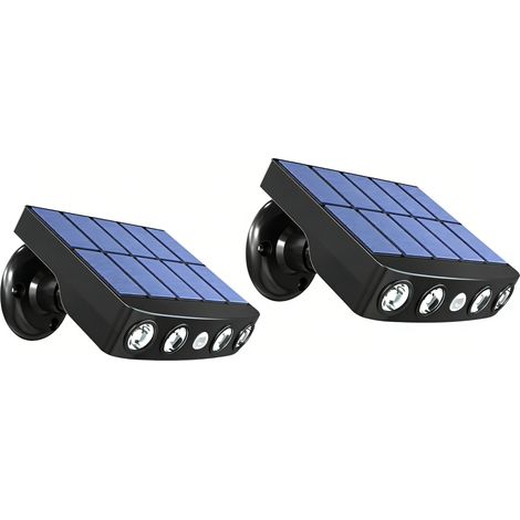 Lot de 2 Lampe Projecteur Solaire Extérieur Étanche Blanc Froid Fausse Caméra Détecteur de Mouvement Panneau à Recharge Rapidenoir (1/2)